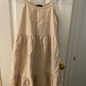 Linen Blend Sleeveless Dress in Beige